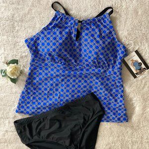 Christina Women's Swim Suit | Black and Blue | 2 Piece Set